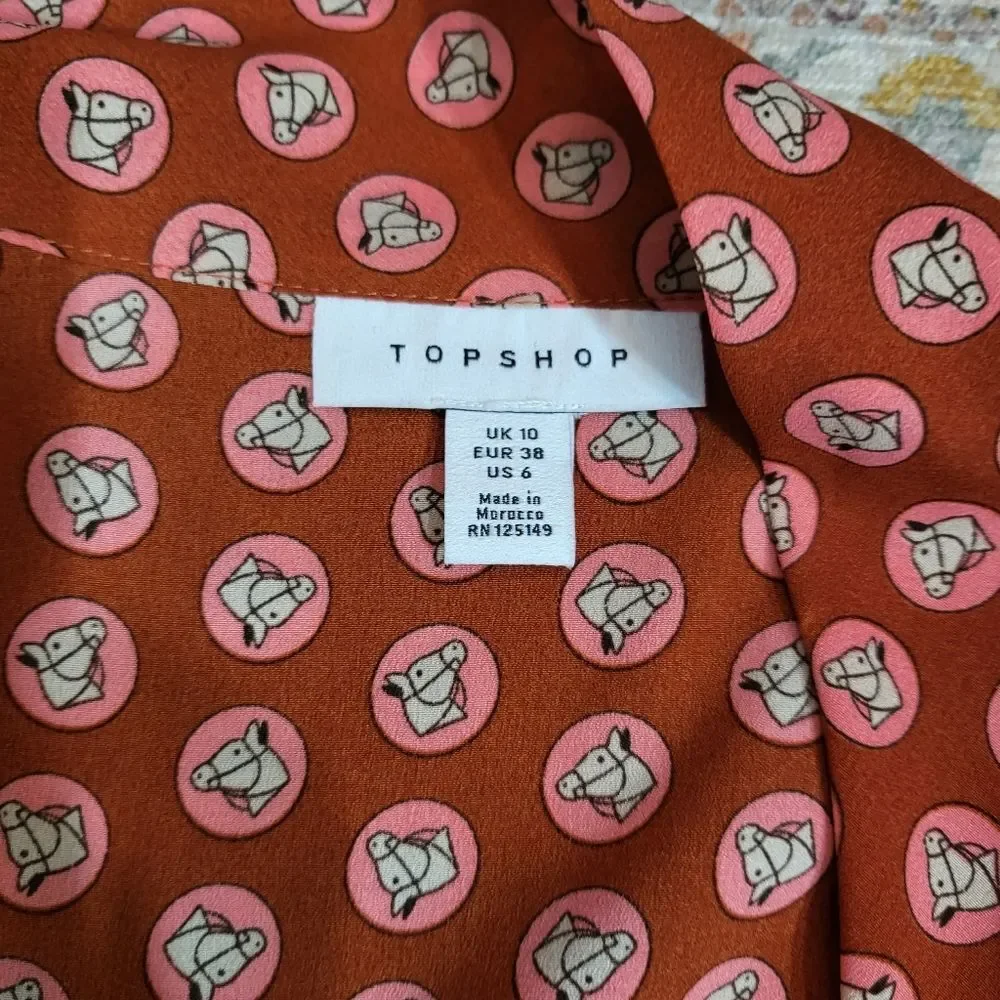 NWOT TOPSHOP Size 6 Horse Coin Midi Dress Long Sleeve V-neck with Ribbon Tie